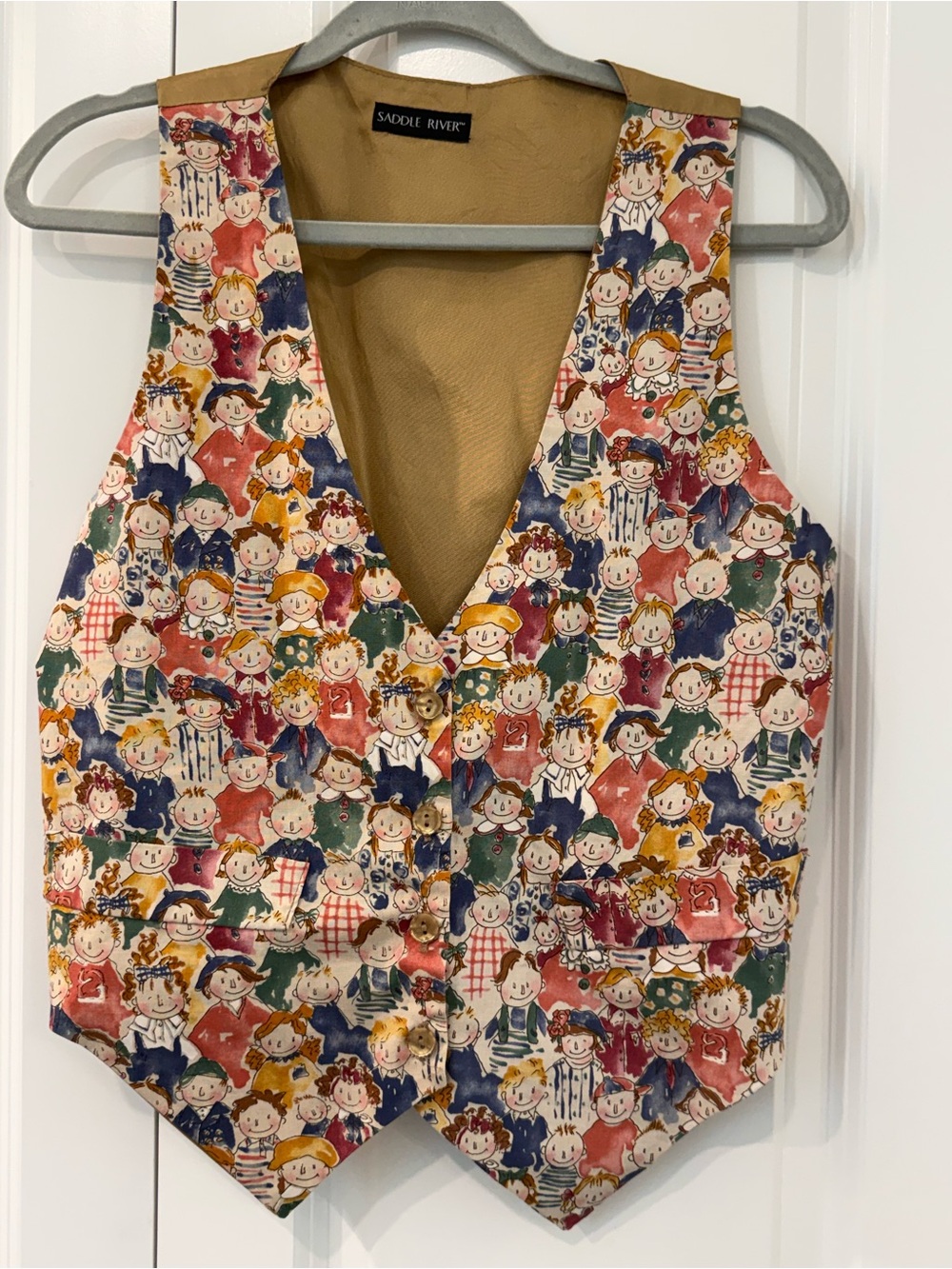 Vintage Saddle River Playful Cartoon Faces Vest- Multicolor